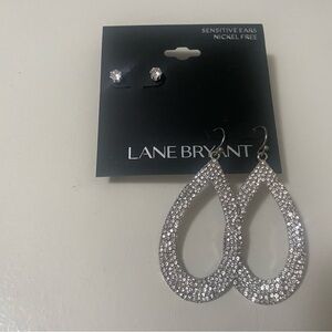 Lane Bryant Silver Rhinestone Teardrop Dangle Earrings with Studs